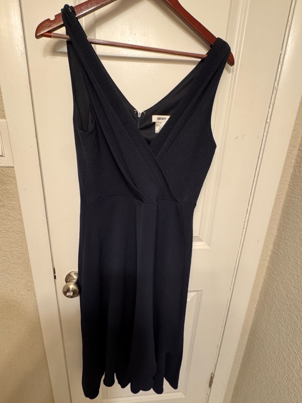 DKNY Black Sleeveless V-Neck Midi Dress